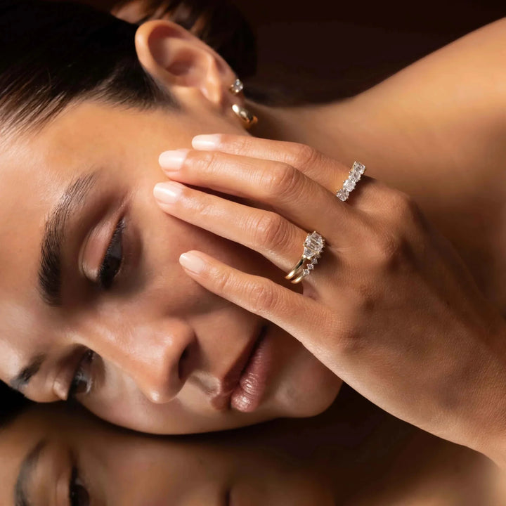 1.50CT Emerald Cut IGI Certified CVD Diamond Three Stone Engagement Rings