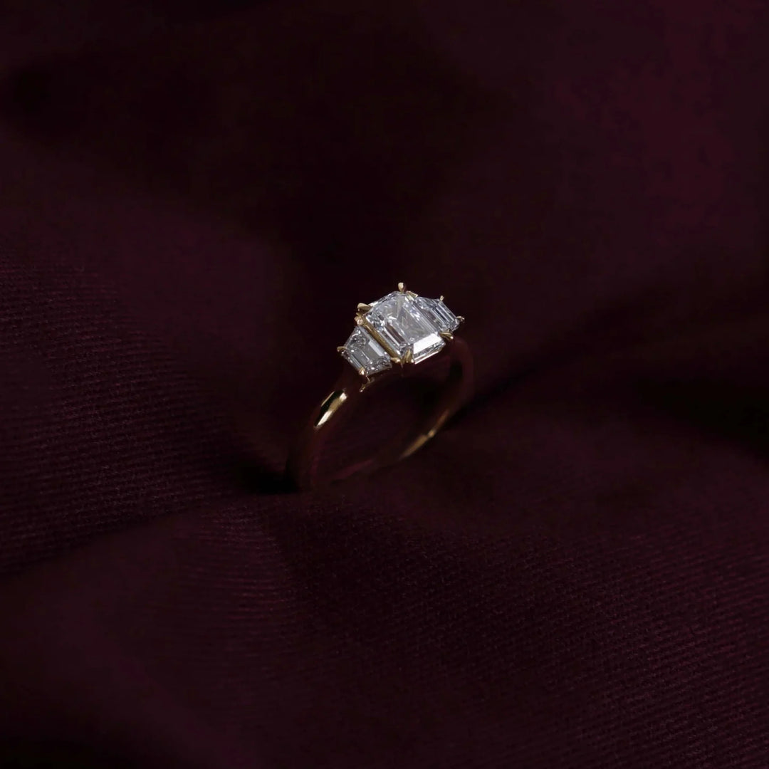 1.50CT Emerald Cut IGI Certified CVD Diamond Three Stone Engagement Rings