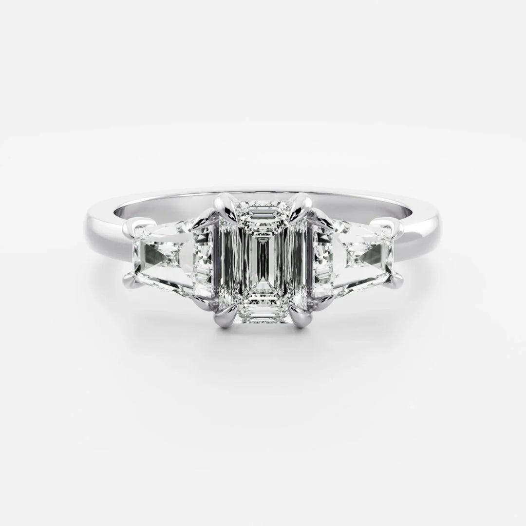 1.50CT Emerald Cut IGI Certified CVD Diamond Three Stone Engagement Rings