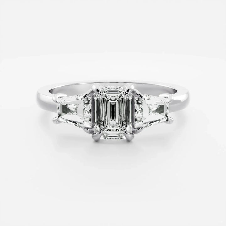 1.50CT Emerald Cut IGI Certified CVD Diamond Three Stone Engagement Rings