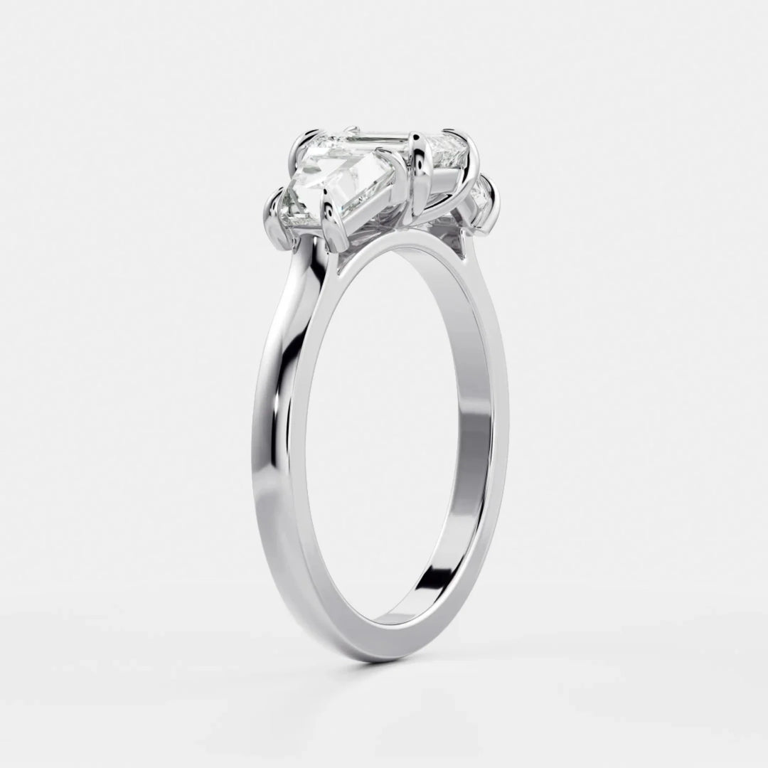 1.50CT Emerald Cut IGI Certified CVD Diamond Three Stone Engagement Rings