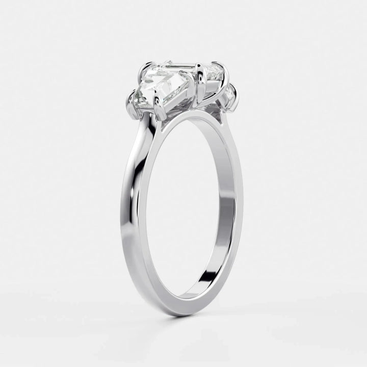 1.50CT Emerald Cut IGI Certified CVD Diamond Three Stone Engagement Rings