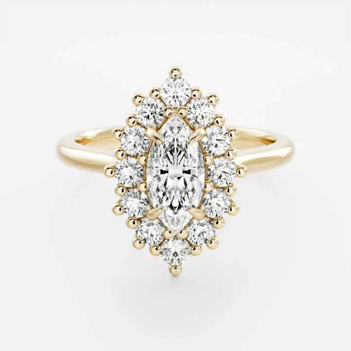1.0CT Marquise Cut Lab Grown Diamond Halo Cluster Engagement Ring