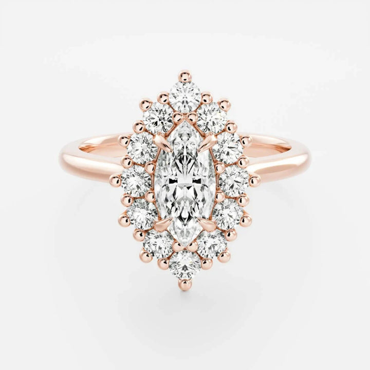 1.0CT Marquise Cut Lab Grown Diamond Halo Cluster Engagement Ring