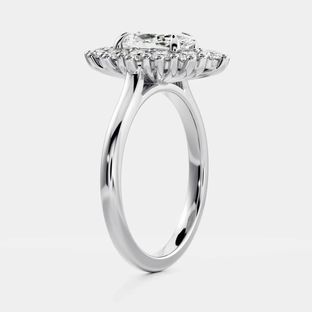 1.0CT Marquise Cut Lab Grown Diamond Halo Cluster Engagement Ring