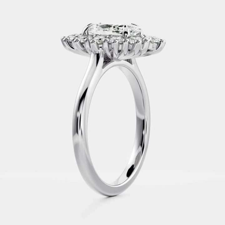 1.0CT Marquise Cut Lab Grown Diamond Halo Cluster Engagement Ring