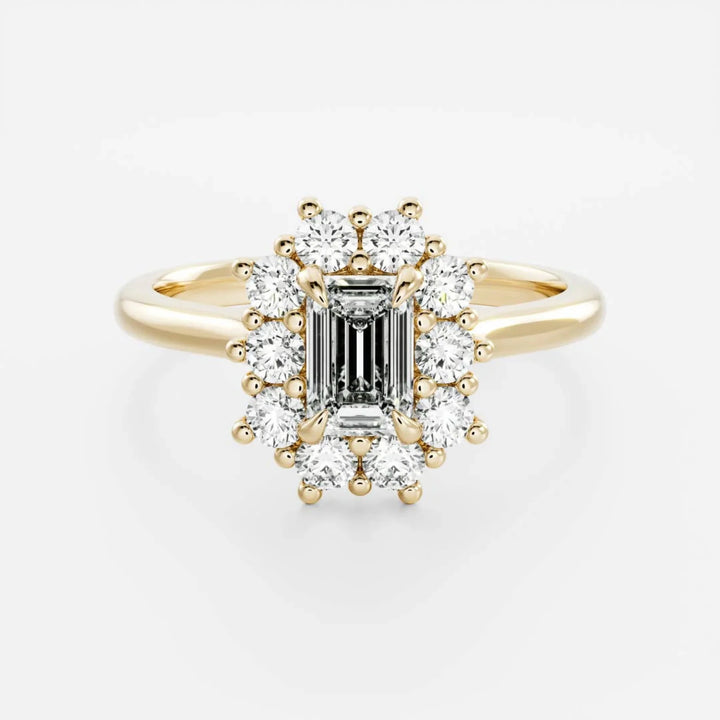 1.0CT Emerald Cut Lab Grown Diamond Halo Cluster Engagement Ring