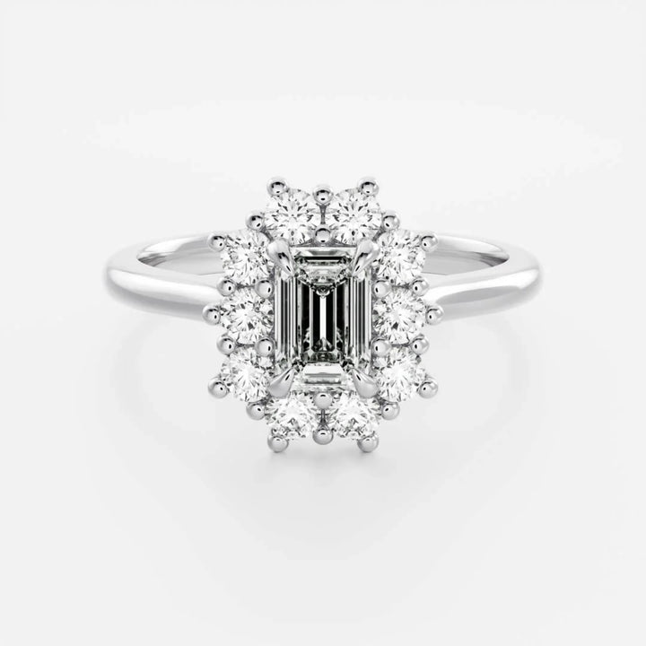 1.0CT Emerald Cut Lab Grown Diamond Halo Cluster Engagement Ring