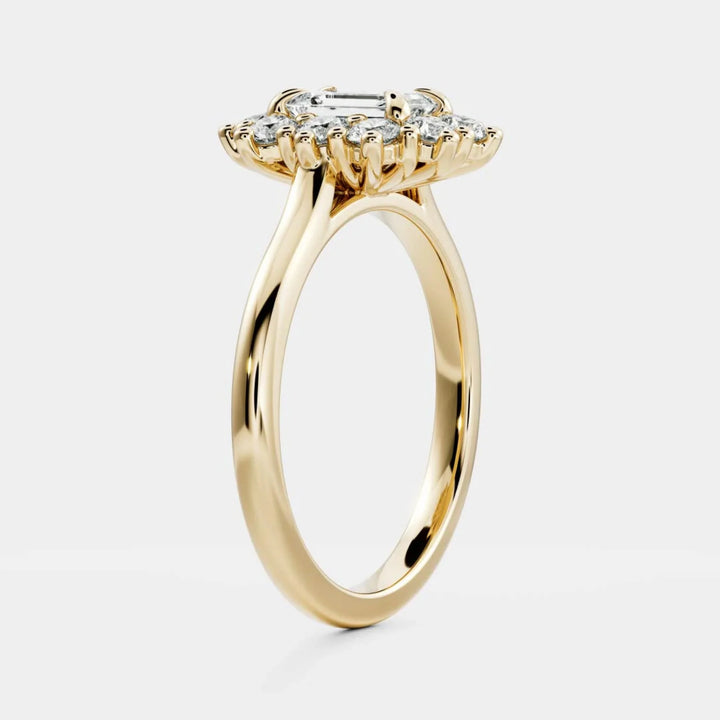 1.0CT Emerald Cut Lab Grown Diamond Halo Cluster Engagement Ring