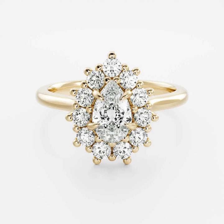 1.0CT Pear Cut Lab Grown Diamond Halo Cluster Engagement Ring