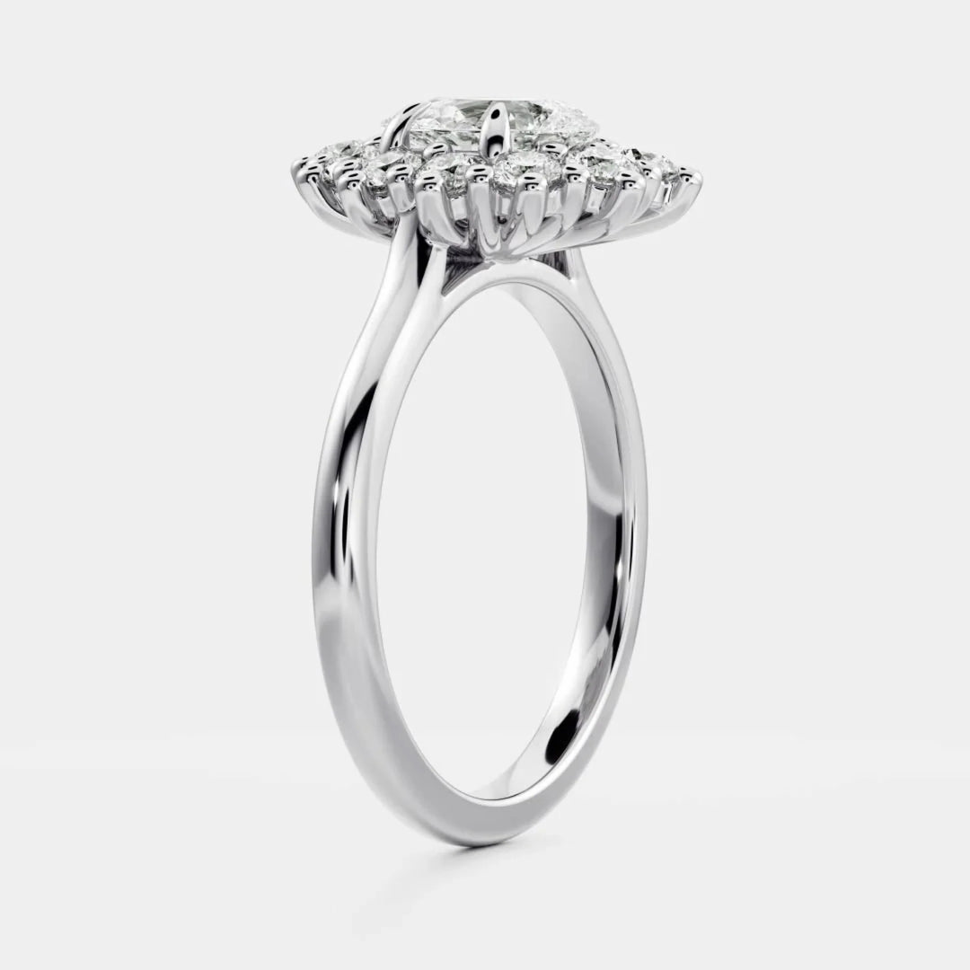 1.0CT Pear Cut Lab Grown Diamond Halo Cluster Engagement Ring