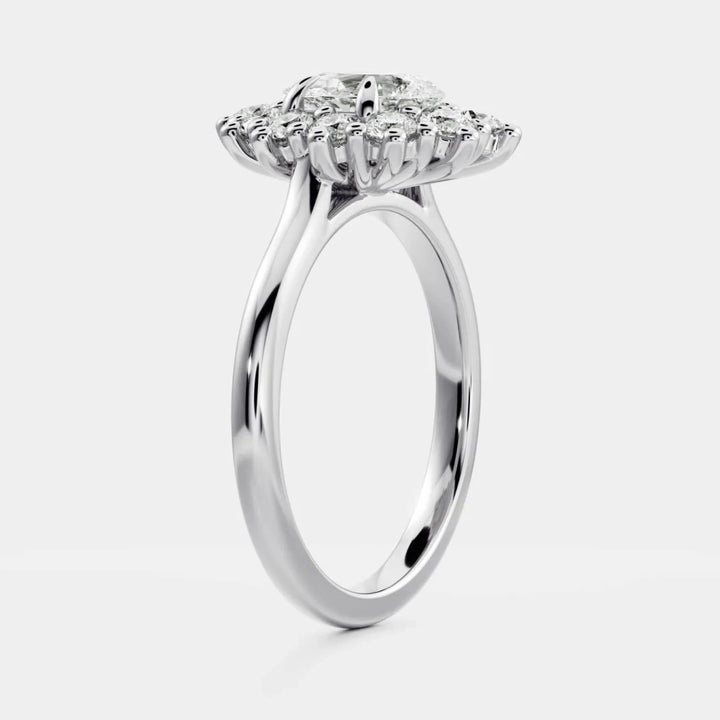 1.0CT Pear Cut Lab Grown Diamond Halo Cluster Engagement Ring
