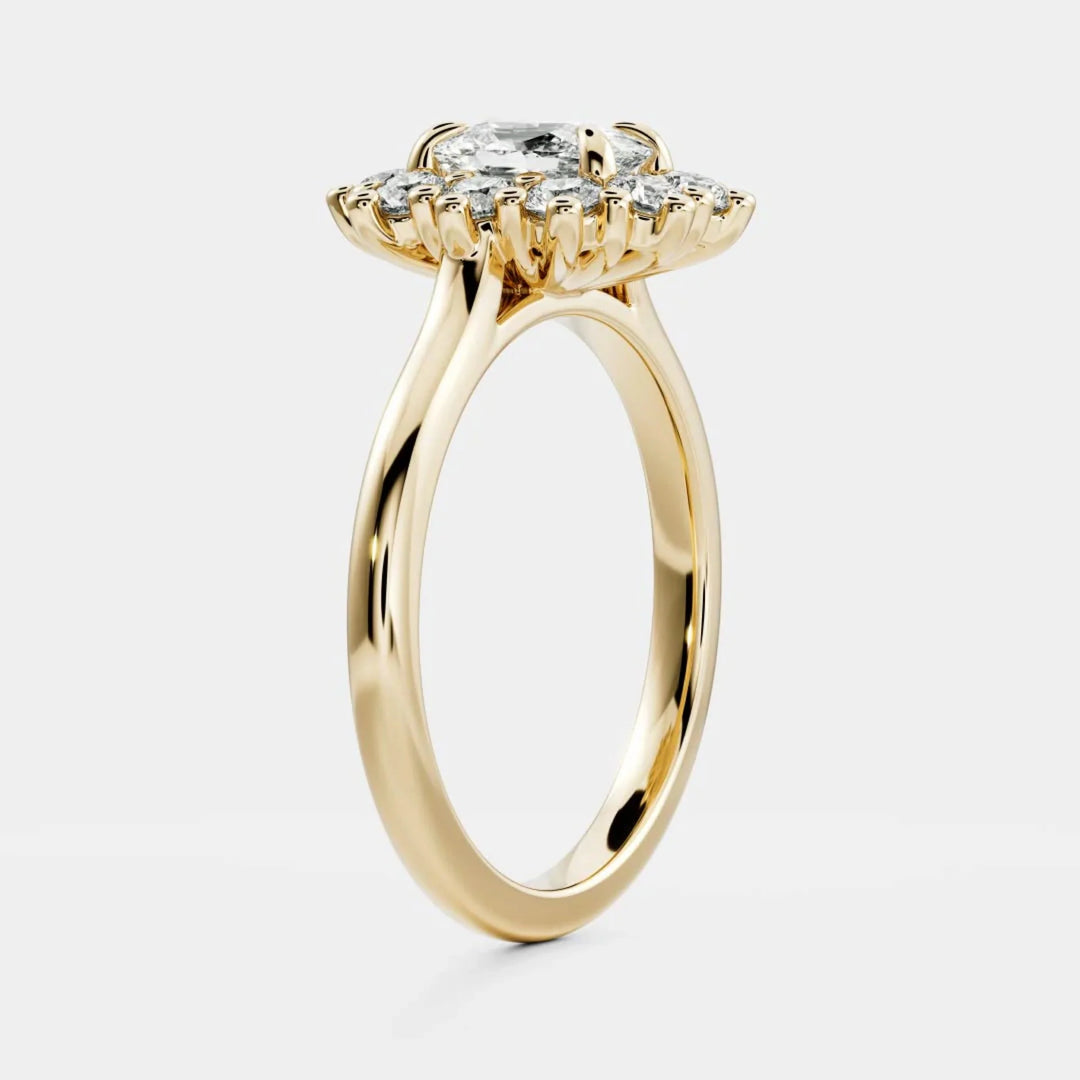 1.0CT Elongated Cushion Cut Lab Grown Diamond Halo Cluster Engagement Ring