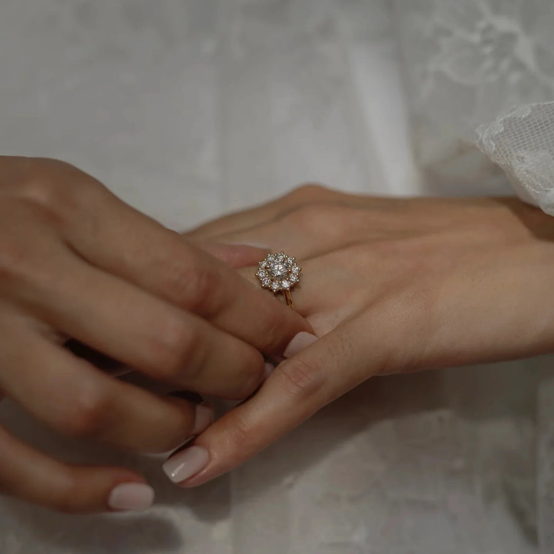 1.0CT Round Cut Lab Grown Diamond Halo Cluster Engagement Ring