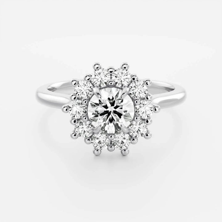1.0CT Round Cut Lab Grown Diamond Halo Cluster Engagement Ring