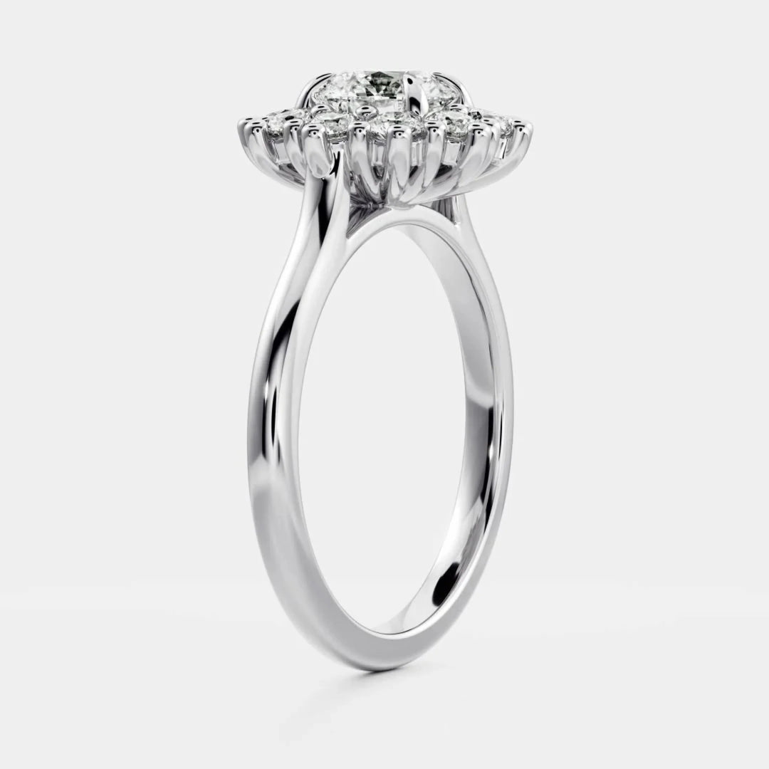 1.0CT Round Cut Lab Grown Diamond Halo Cluster Engagement Ring