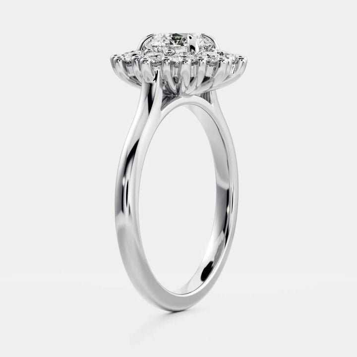1.0CT Round Cut Lab Grown Diamond Halo Cluster Engagement Ring