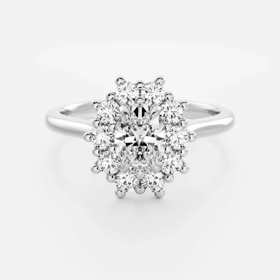 1.0CT Oval Cut Lab Grown Diamond Halo Cluster Engagement Ring