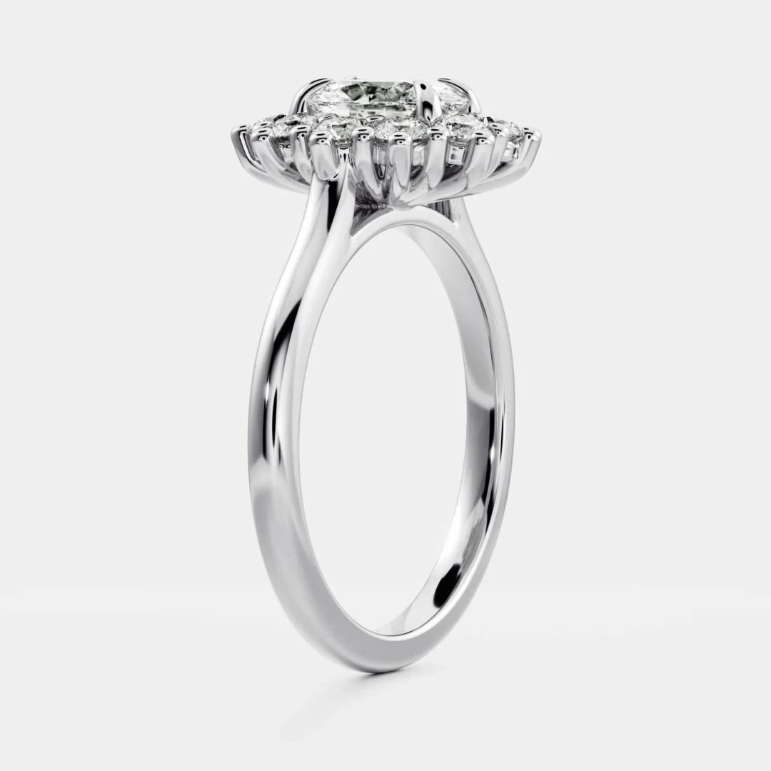 1.0CT Oval Cut Lab Grown Diamond Halo Cluster Engagement Ring