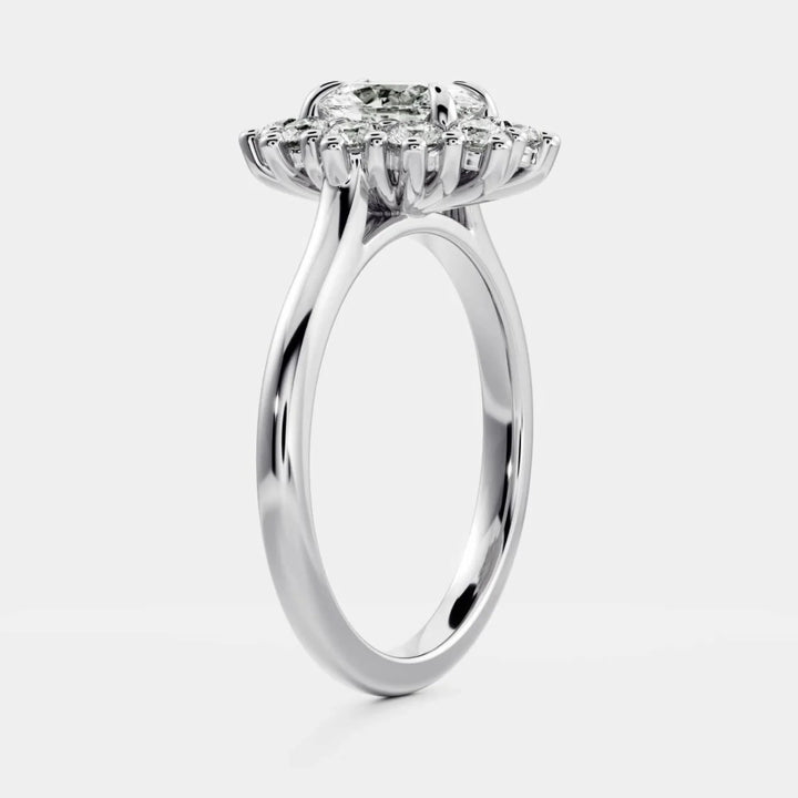 1.0CT Oval Cut Lab Grown Diamond Halo Cluster Engagement Ring