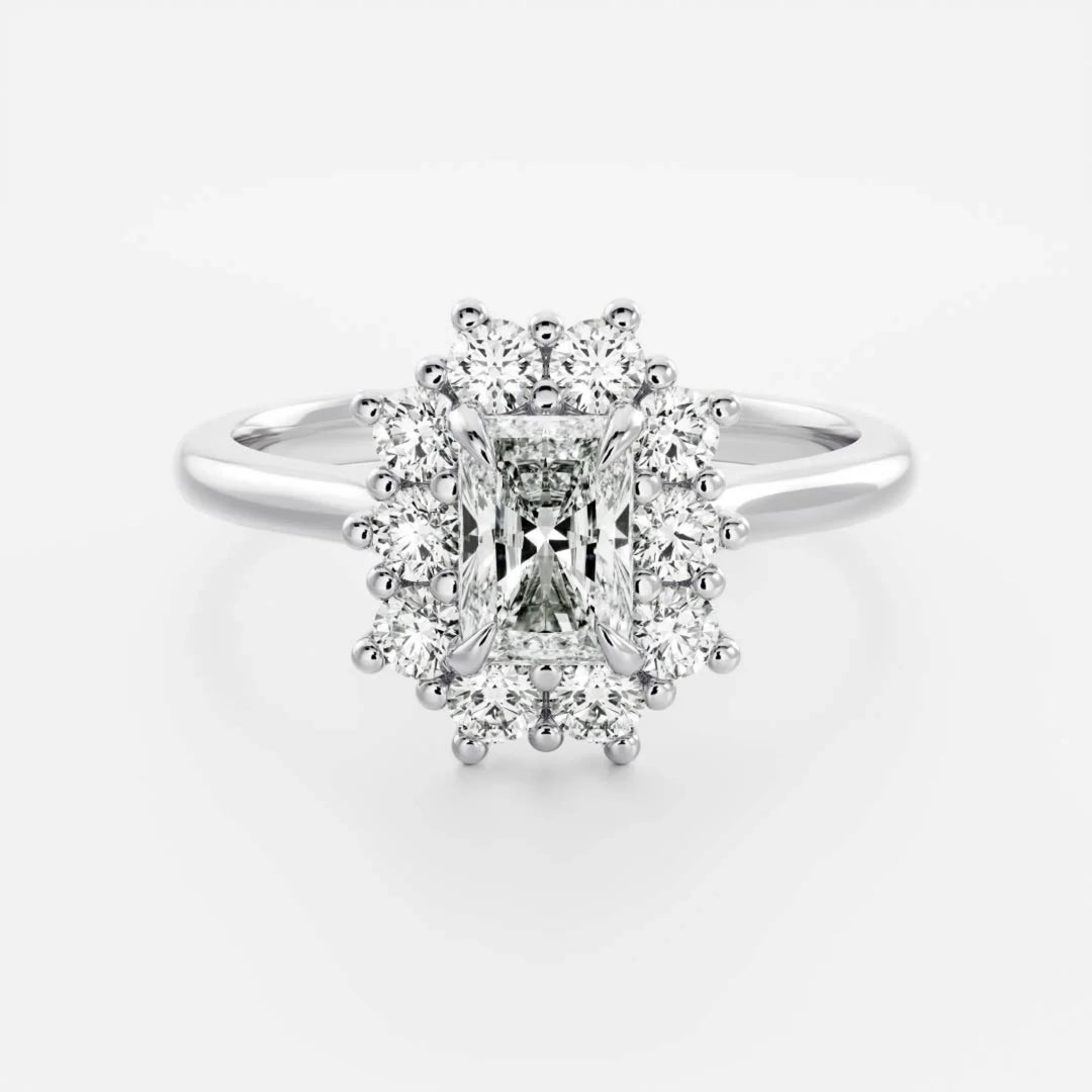 1.0CT Radiant Cut Lab Grown Diamond Halo Cluster Engagement Ring
