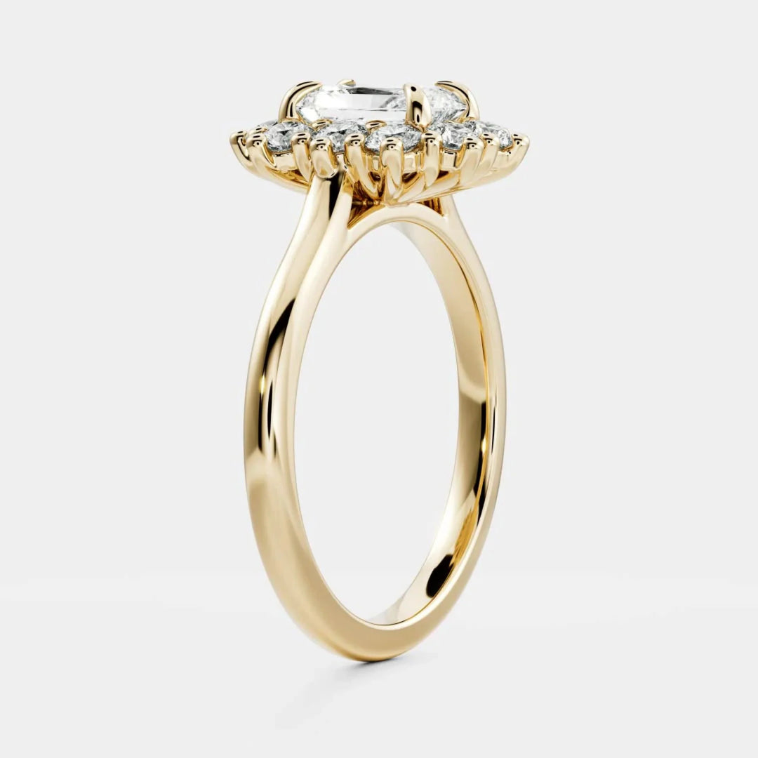 1.0CT Radiant Cut Lab Grown Diamond Halo Cluster Engagement Ring