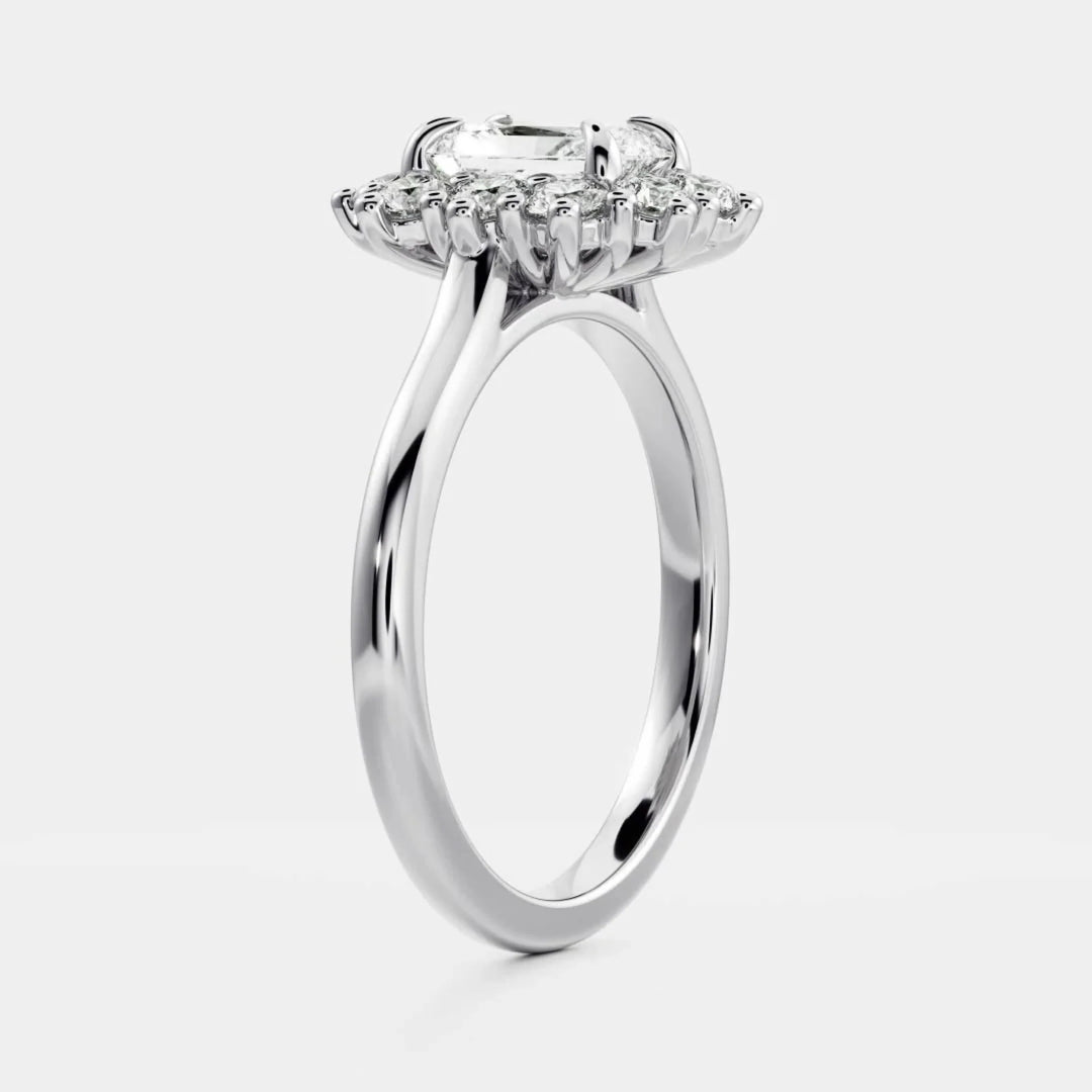 1.0CT Radiant Cut Lab Grown Diamond Halo Cluster Engagement Ring