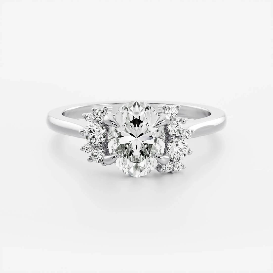 2.0CT Oval Cut Lab Grown Diamond Cluster Engagement Ring