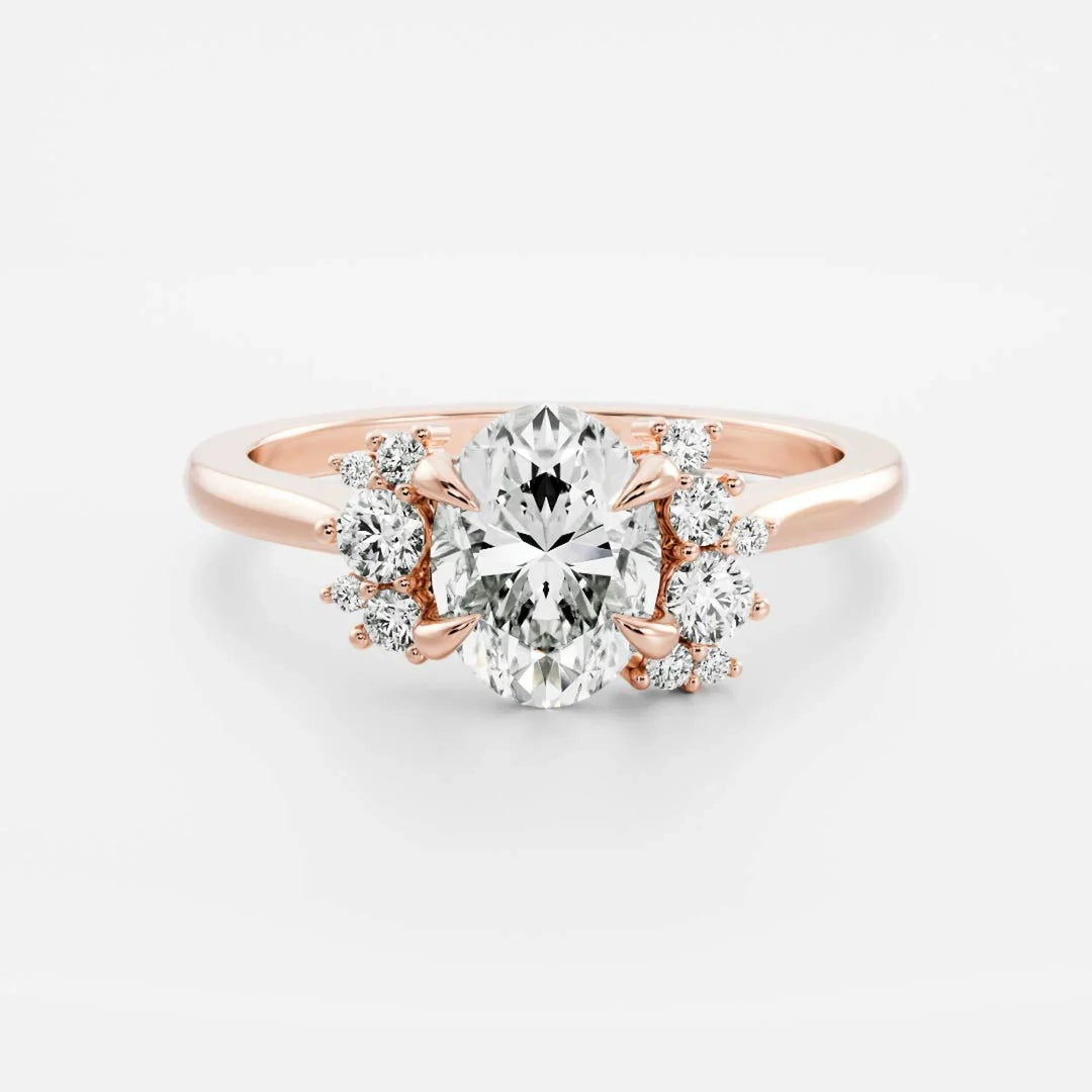 2.0CT Oval Cut Lab Grown Diamond Cluster Engagement Ring
