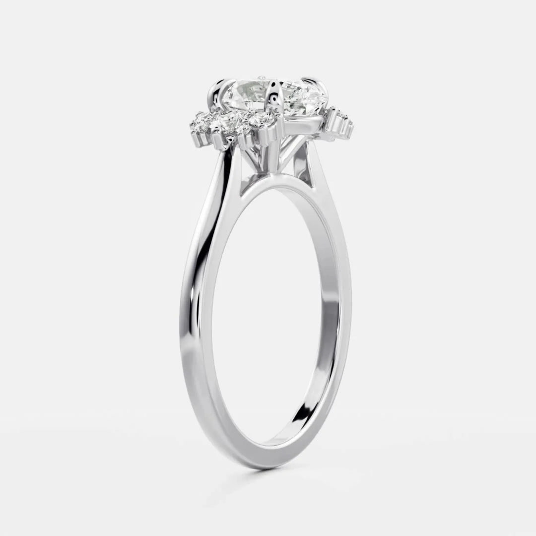 2.0CT Oval Cut Lab Grown Diamond Cluster Engagement Ring