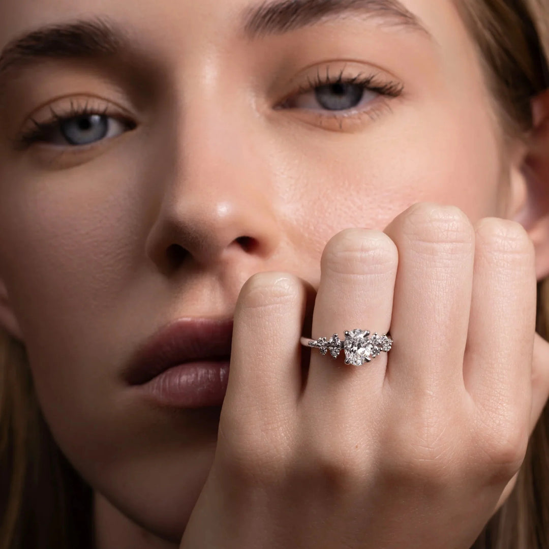 1.50CT Oval Cut Lab Grown Diamond Cluster Engagement Ring