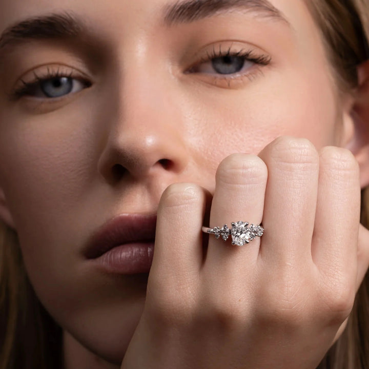 1.50CT Oval Cut Lab Grown Diamond Cluster Engagement Ring