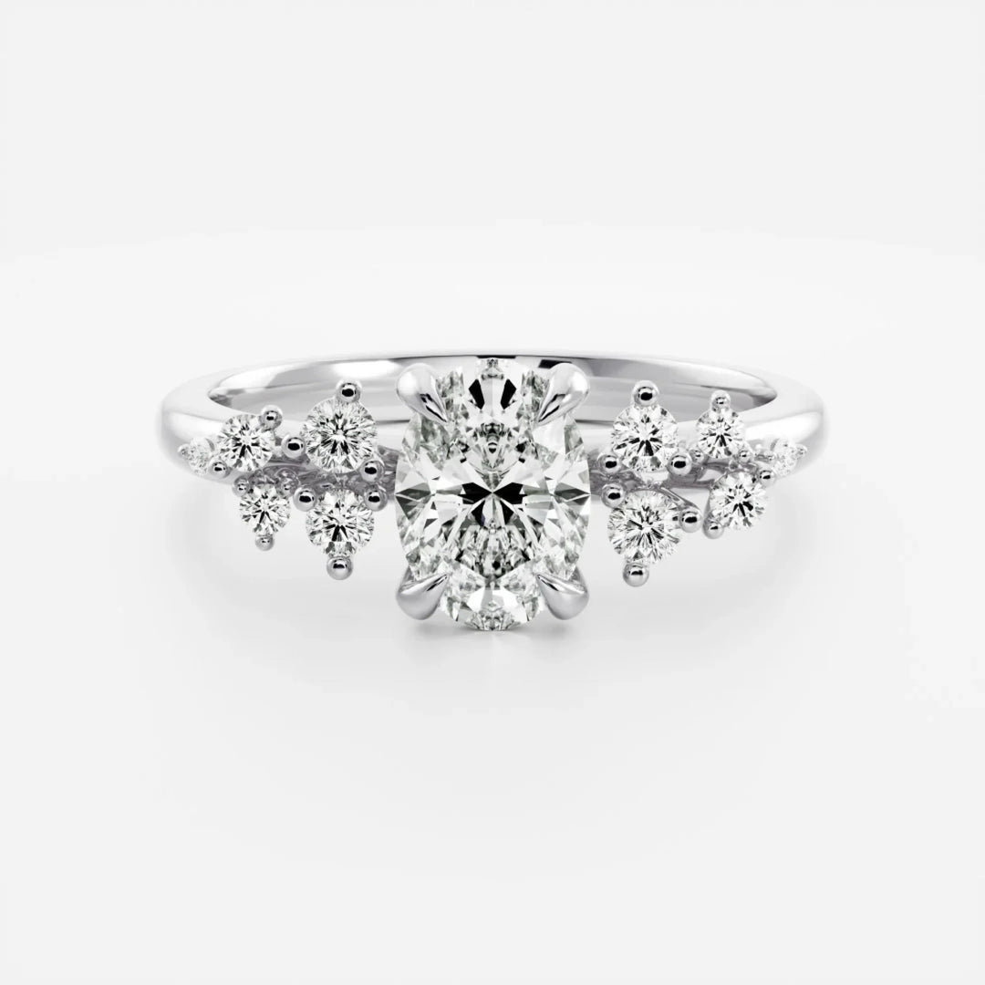1.50CT Oval Cut Lab Grown Diamond Cluster Engagement Ring