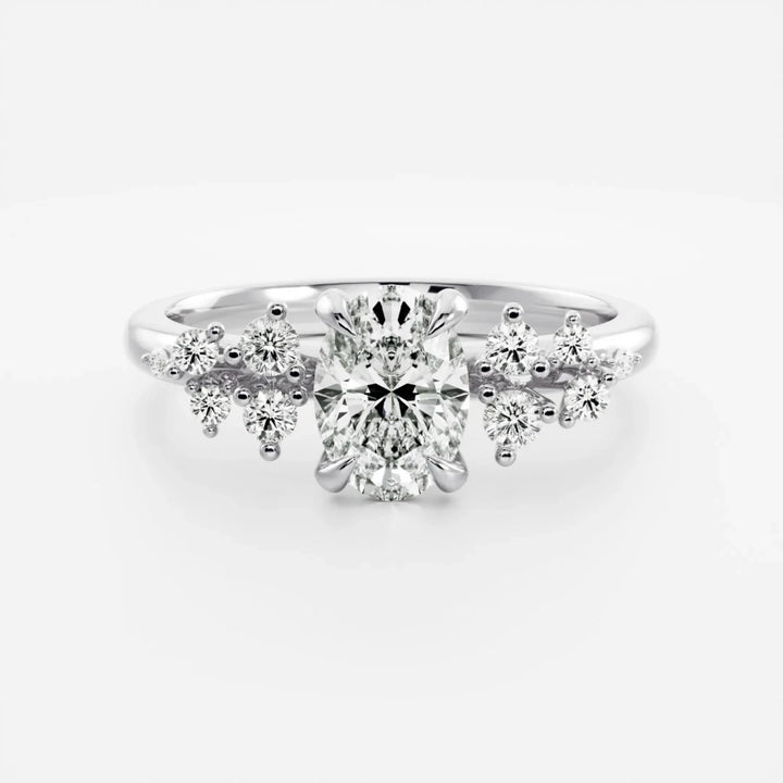 1.50CT Oval Cut Lab Grown Diamond Cluster Engagement Ring