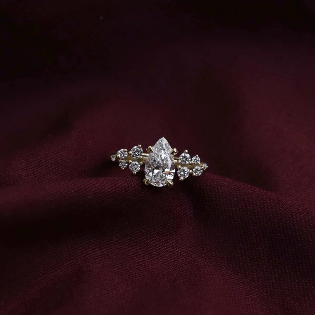 1.50CT Pear Cut Lab Grown Diamond Cluster Engagement Ring