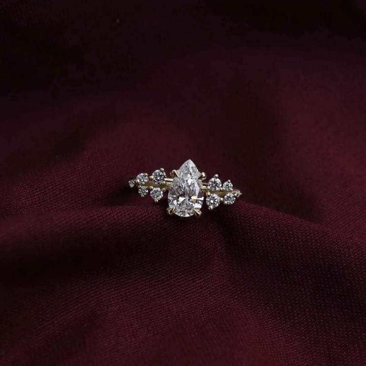 1.50CT Pear Cut Lab Grown Diamond Cluster Engagement Ring