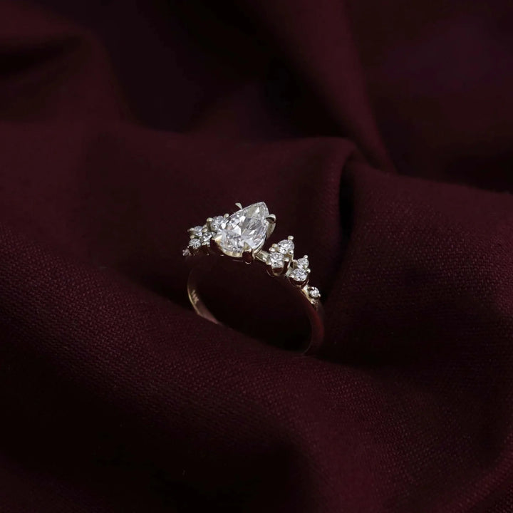 1.50CT Pear Cut Lab Grown Diamond Cluster Engagement Ring