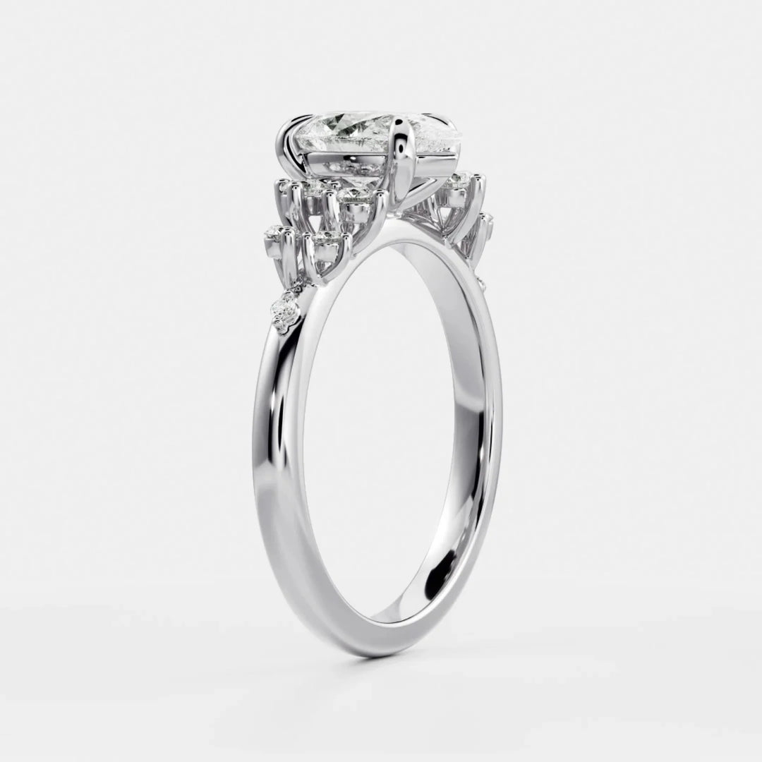 1.50CT Pear Cut Lab Grown Diamond Cluster Engagement Ring