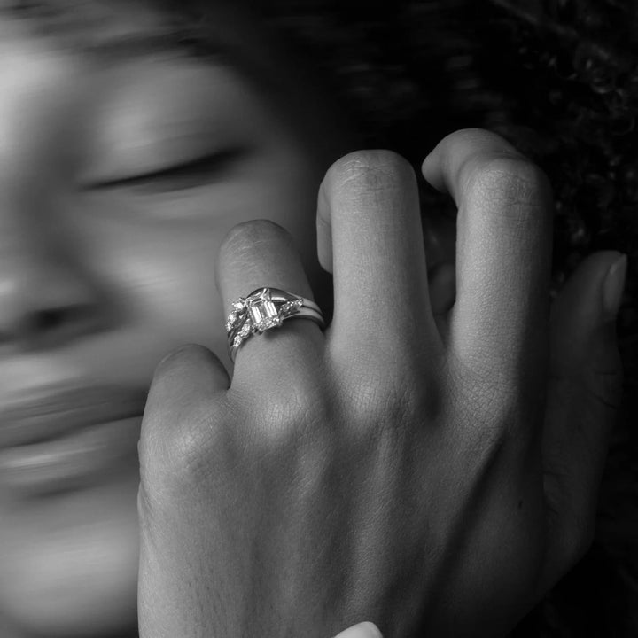 2.0CT Emerald Cut Lab Grown Diamond Twisted Band Engagement Ring