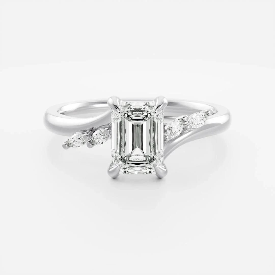 2.0CT Emerald Cut Lab Grown Diamond Twisted Band Engagement Ring
