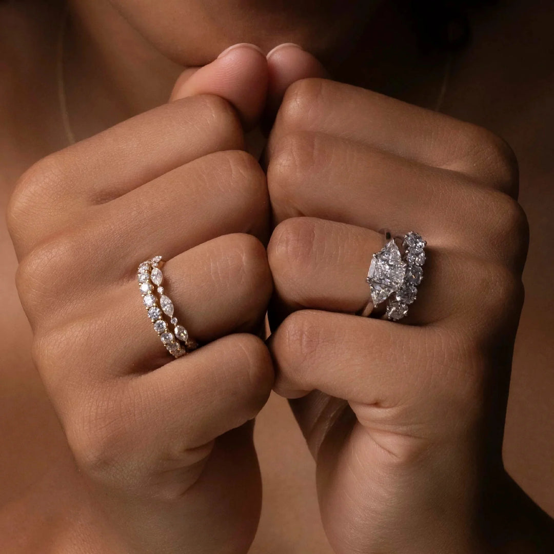 2.0CT Radiant Cut Lab Grown Diamond Three Stone Engagement Rings