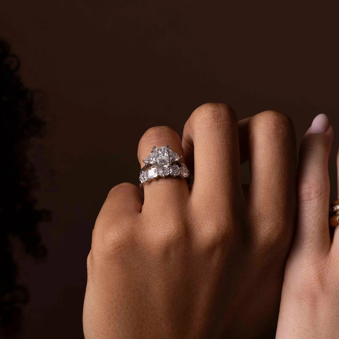 2.0CT Radiant Cut Lab Grown Diamond Three Stone Engagement Rings