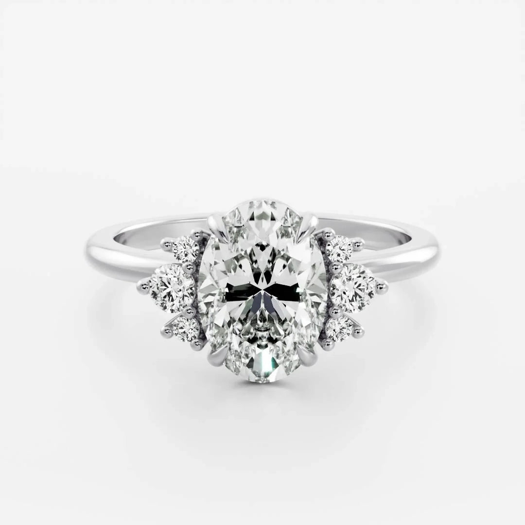2.0CT Oval Cut Lab Grown Diamond Cluster Engagement Ring