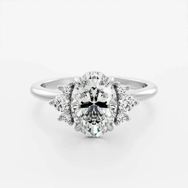 2.0CT Oval Cut Lab Grown Diamond Cluster Engagement Ring