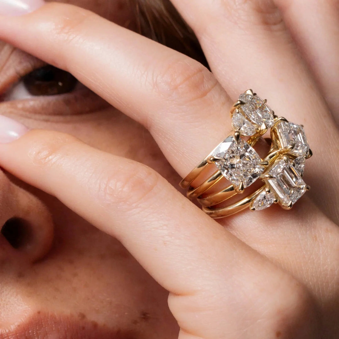 2.0CT Emerald Cut IGI Certified CVD Diamond Three Stone Engagement Rings