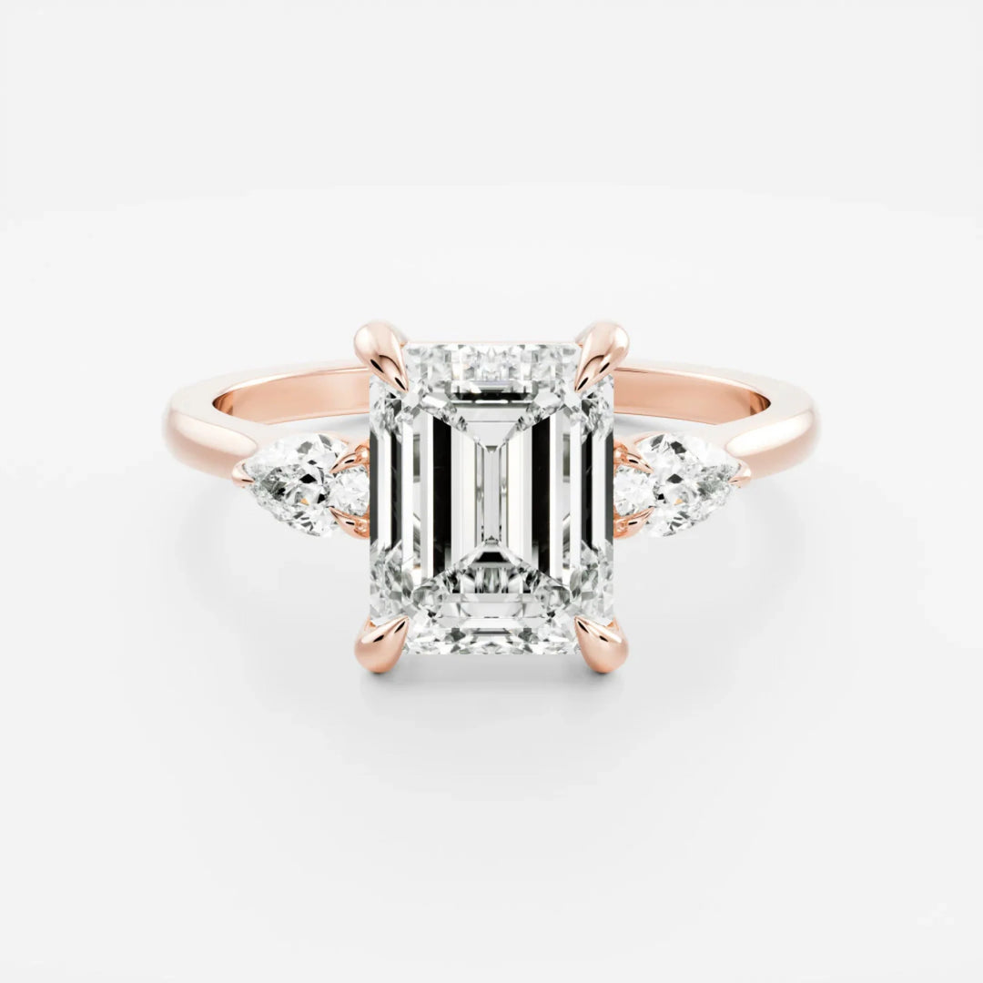 2.0CT Emerald Cut IGI Certified CVD Diamond Three Stone Engagement Rings