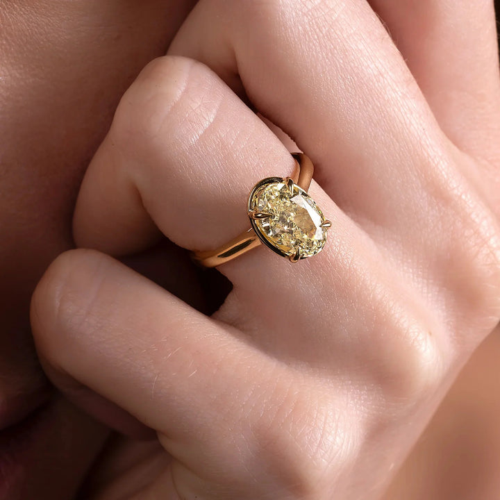 2.0CT Bezel Set Oval Cut Lab Grown Diamond Cathedral Engagement Ring