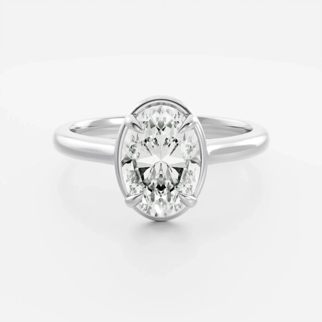 2.0CT Bezel Set Oval Cut Lab Grown Diamond Cathedral Engagement Ring