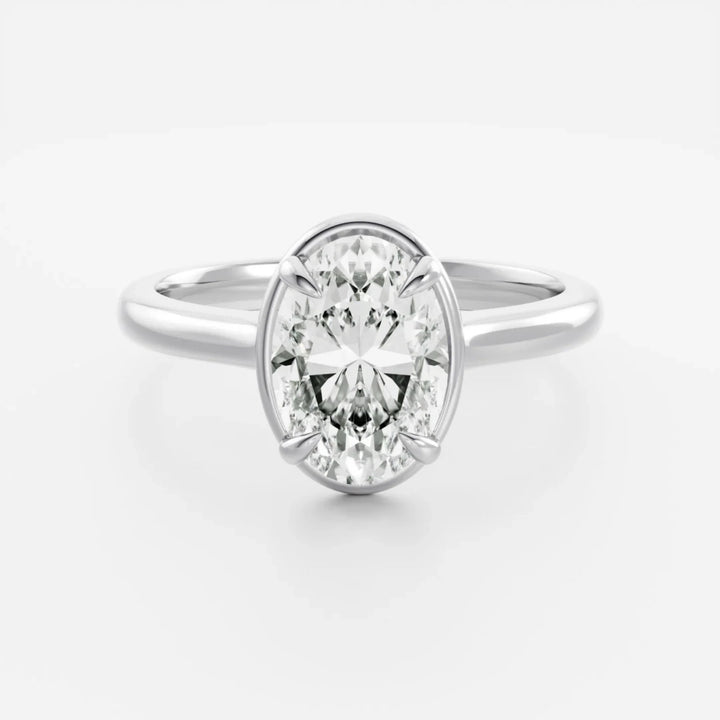 2.0CT Bezel Set Oval Cut Lab Grown Diamond Cathedral Engagement Ring