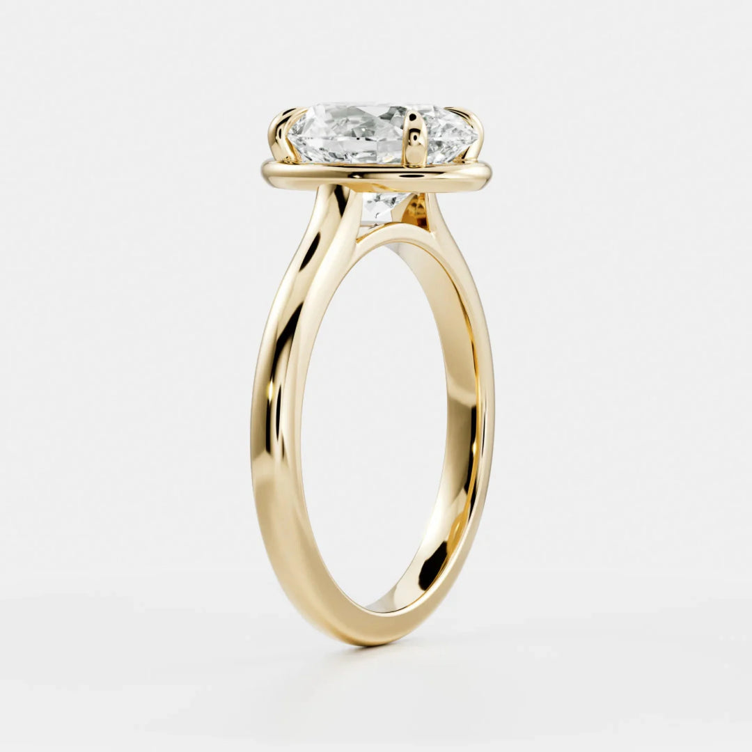 2.0CT Bezel Set Oval Cut Lab Grown Diamond Cathedral Engagement Ring